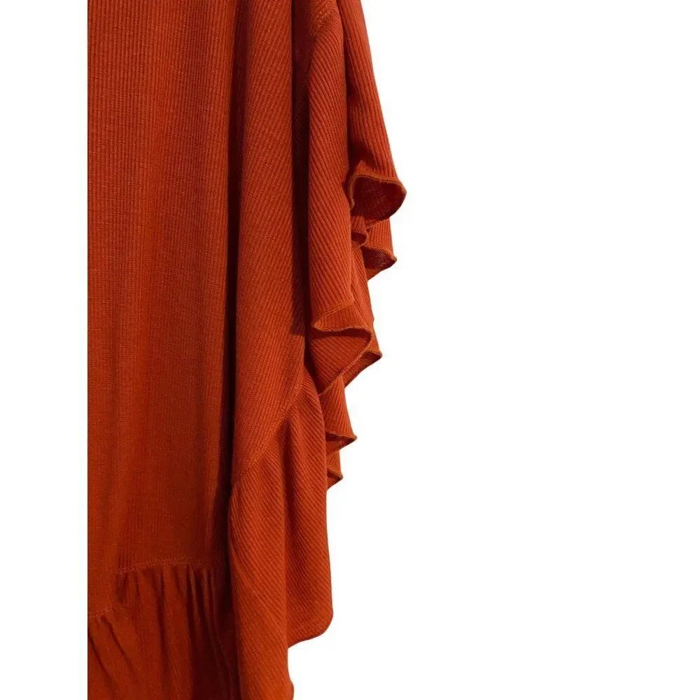 Unbranded Poncho Women’s One Size Rust Cowl Neck Ruffled Hem Hippie Bohemian